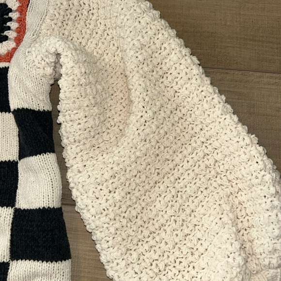 POL Cardigan Sweater Hooded Knitted Boho Hippie Artsy Granny Square Oversized L - Picture 6 of 10